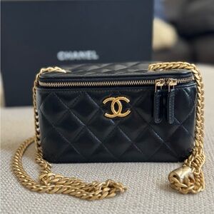 Chanel Black Quilted Vanity Case with Gold Hardware